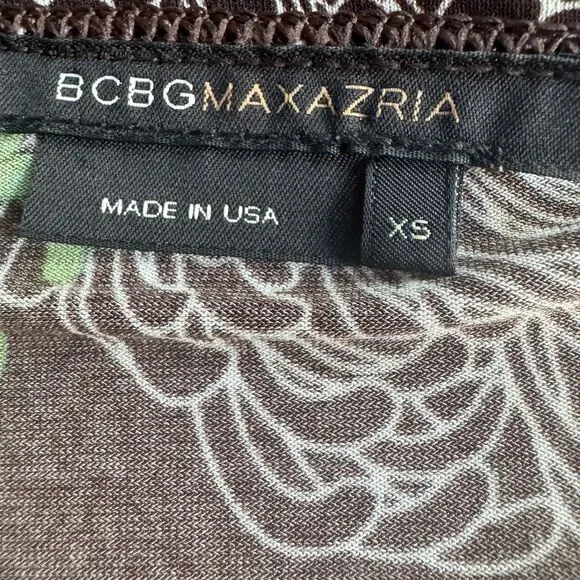 BCBG Maxazria Abstract Print V-Neck Wrap Dress With Tie Waist Size XS Brown - Picture 6 of 12